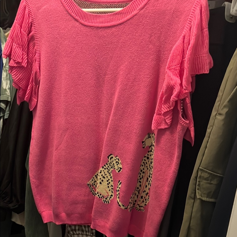 Pink Sweater with Leopard Design
